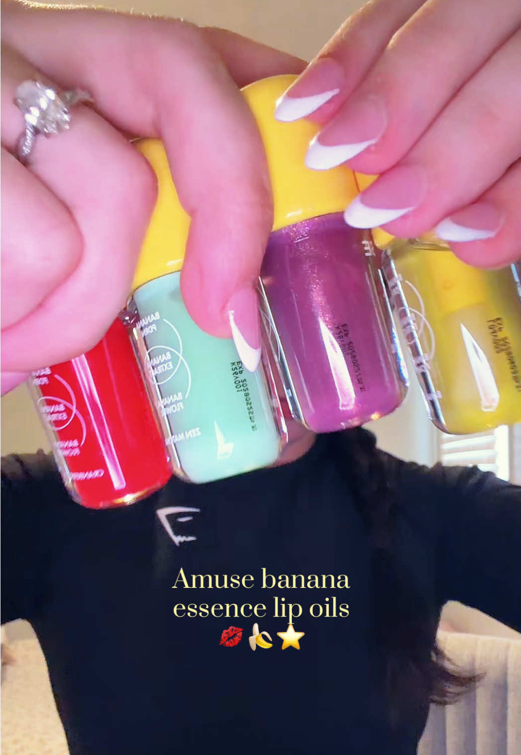TikTok post by @uluvaves for AMUSE Seoul. Caption reads: @AMUSE Seoul banana lipcare!? K-Beauty is getting....