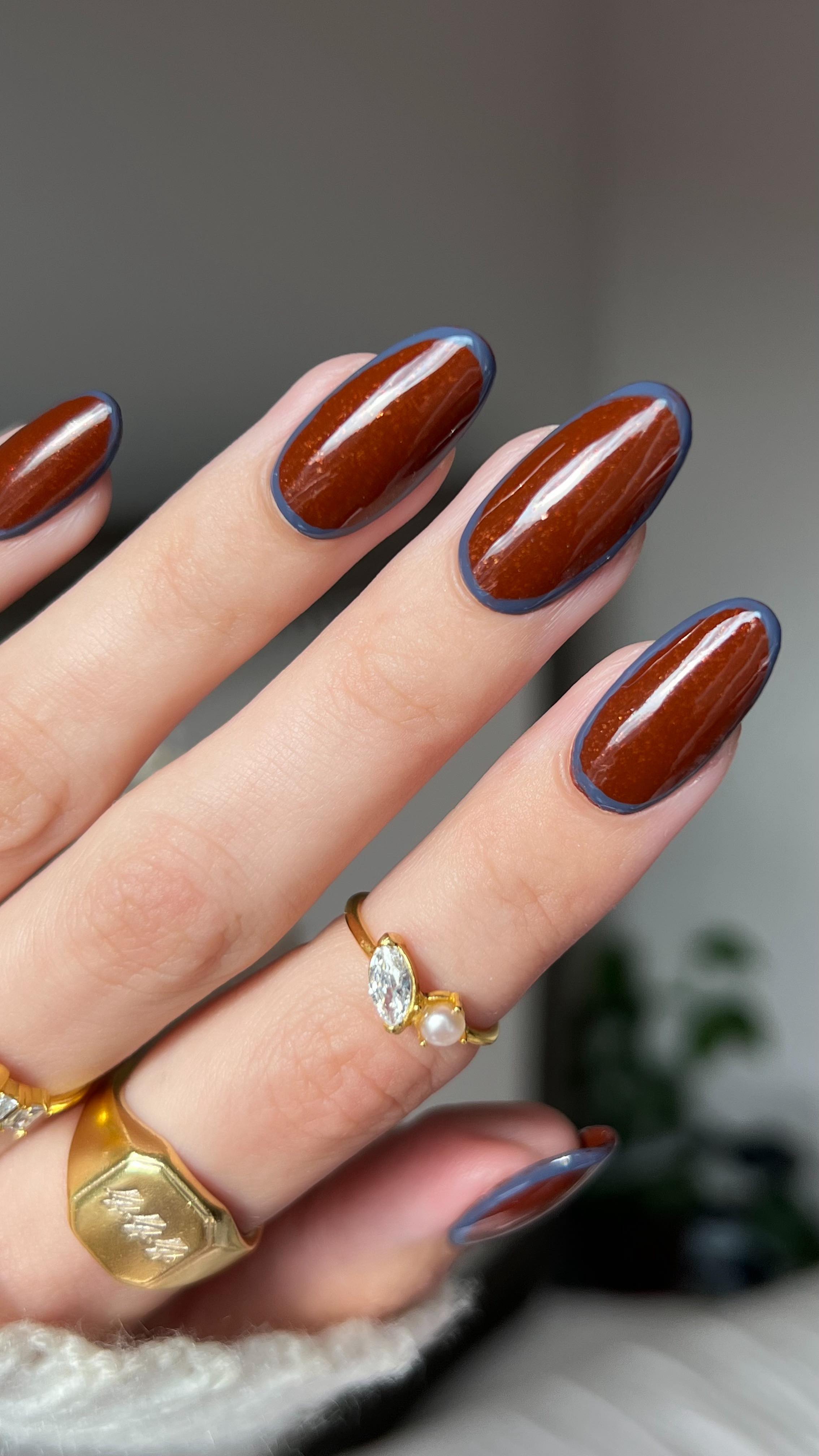 Instagram post by @finewinenails for butter LONDON. Caption reads: [...] western meets blue jeans 🙂‍↕️✨

•....