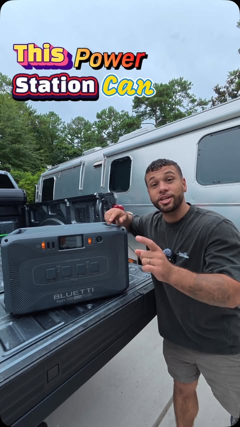 Instagram post by @beerrunbus for BLUETTI Official. Caption reads: Check out this 🔥@bluetti_official Apex 300 power....