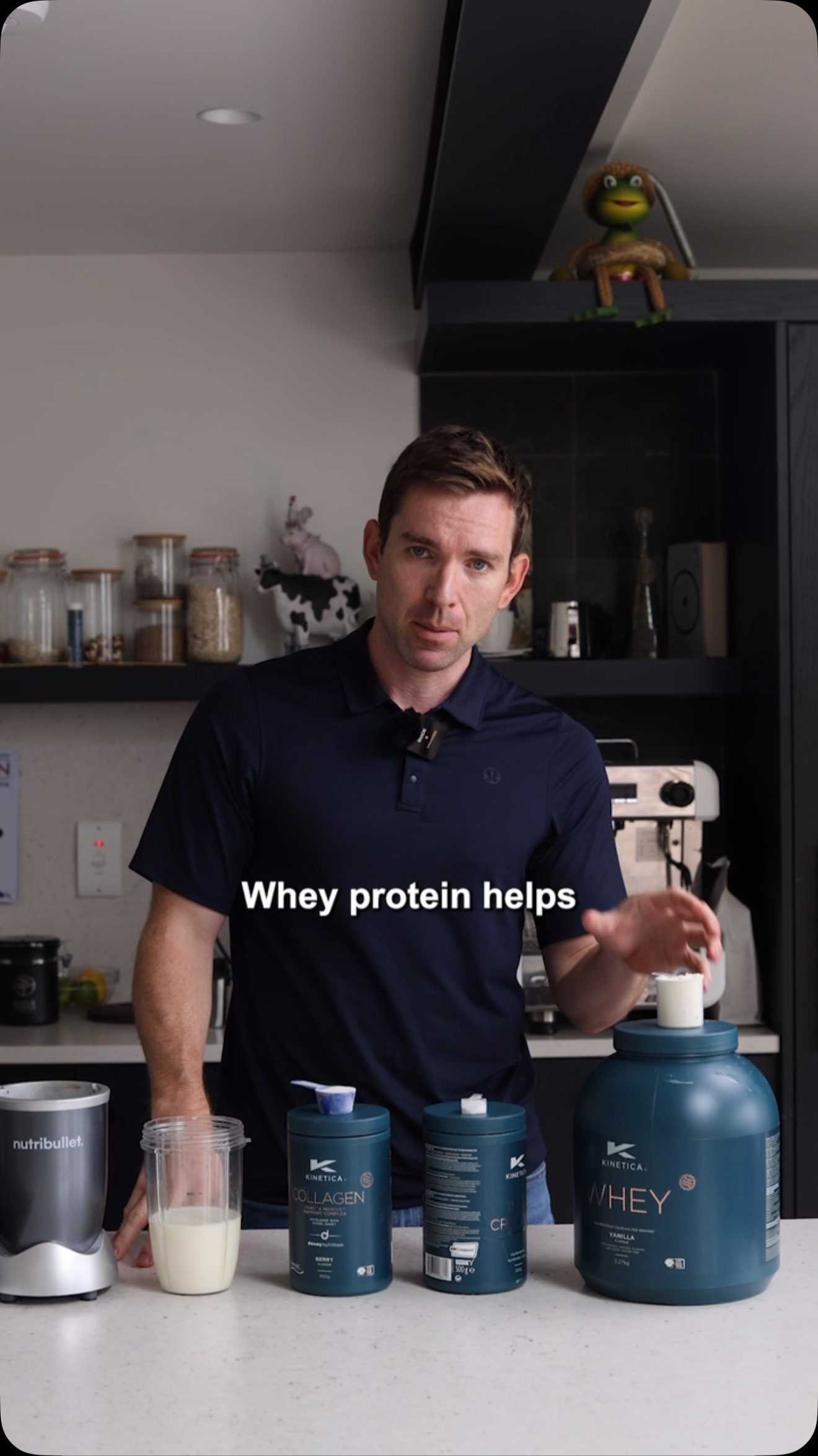 Instagram post by @danieldavey for Kinetica Sports. Caption reads: #ad Combine whey - creatine - collagen for a....