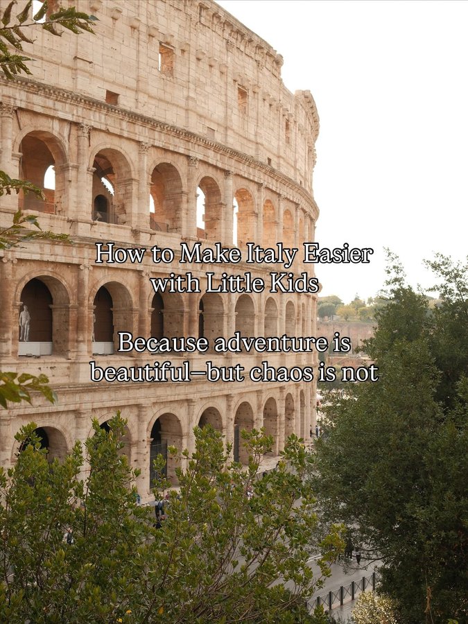 Instagram post by @heyitskayzie for Tourlane. Caption reads: I used to think traveling Italy with little kids....