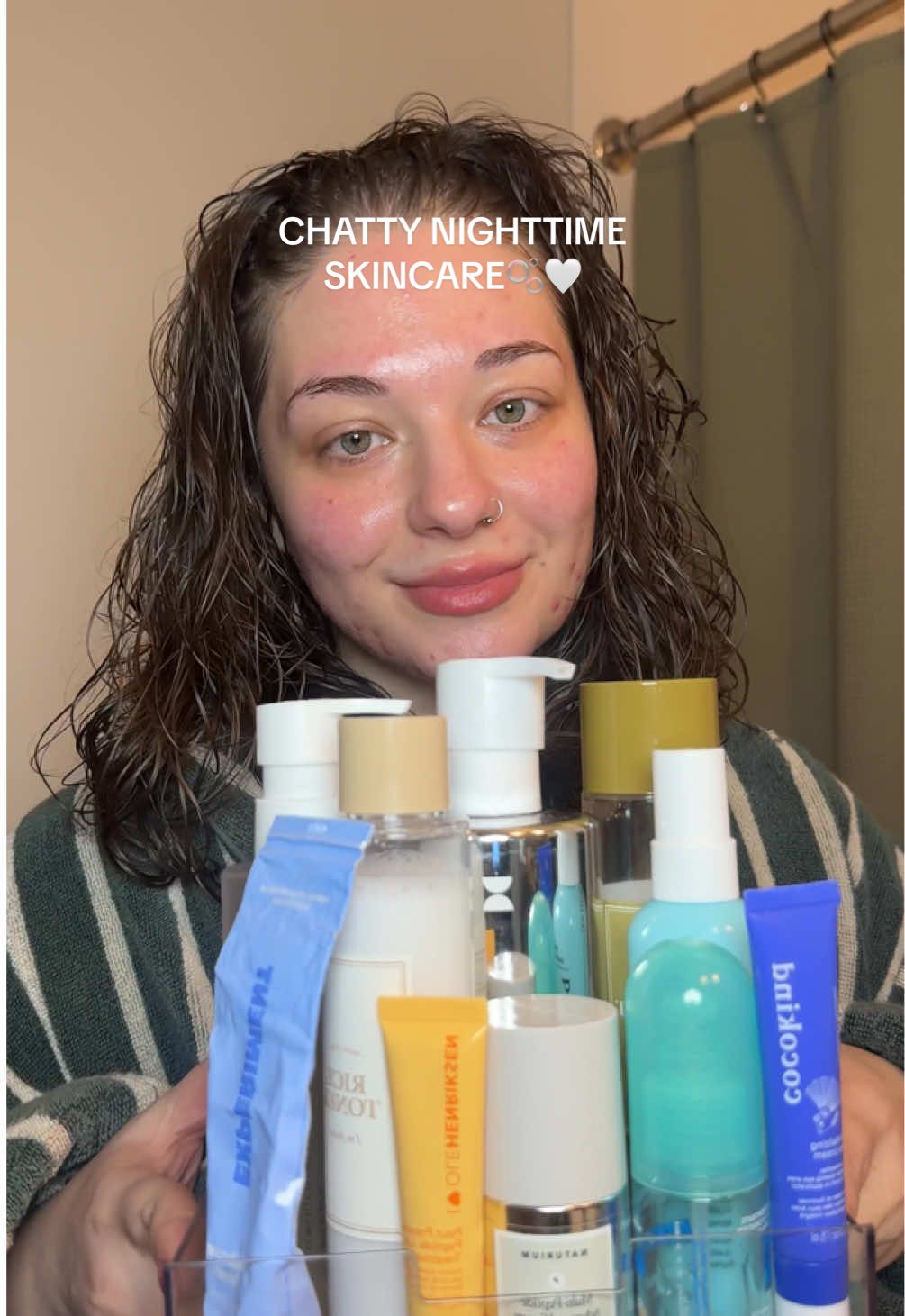 TikTok post by @daniipellino for Experiment Beauty. Caption reads: chatty nighttime skincare routine🫧🧴✨ if you need....