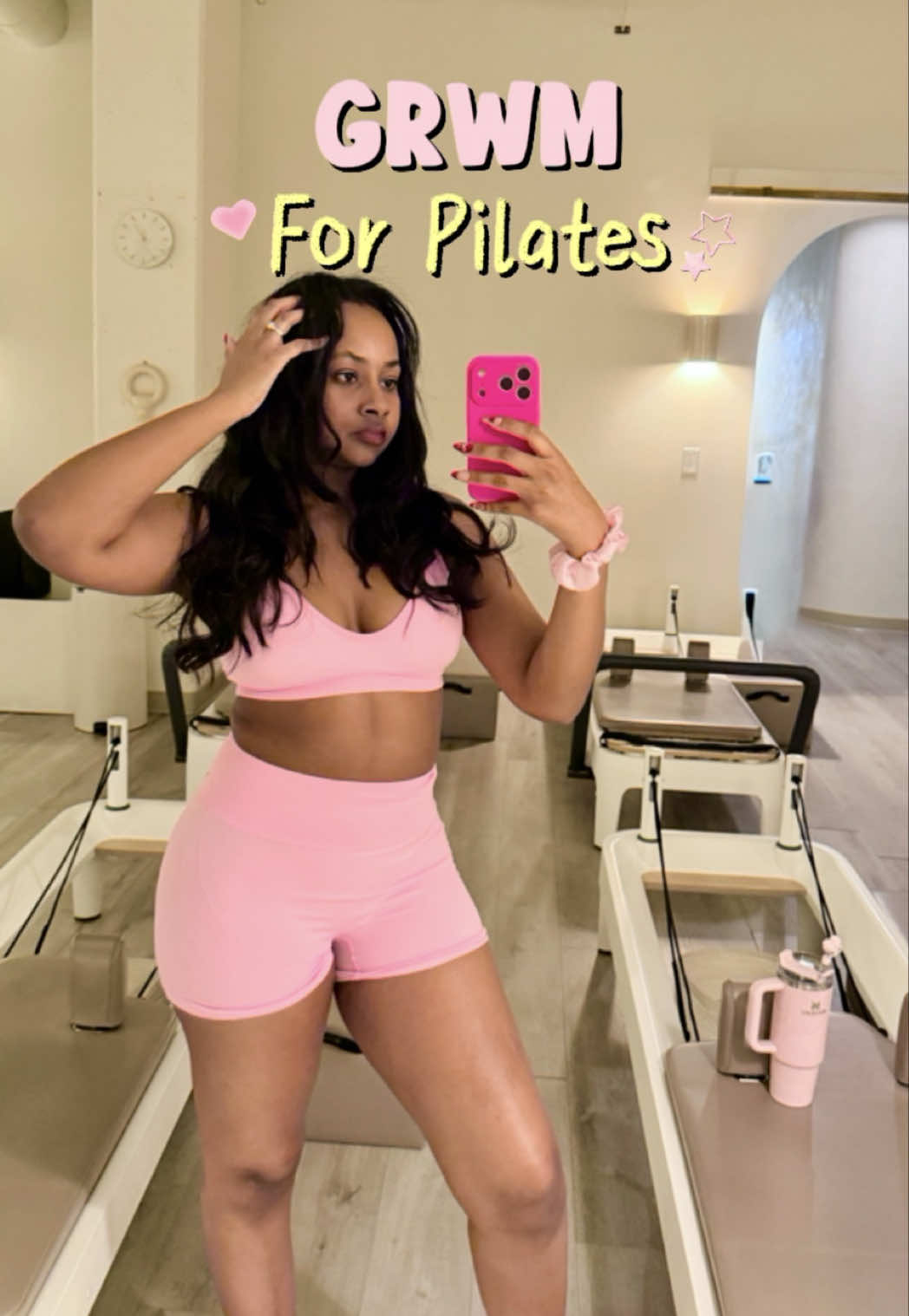 TikTok post by @officialtyrad for GLOW Beverages. Caption reads: Just a girl who loves pilates 🥰💕#morningroutine....