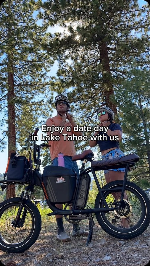 Instagram post by @justbeingjuliette for Rad Power Bikes. Caption reads: [...] long. Use my promo code JLANGARIRAD!....