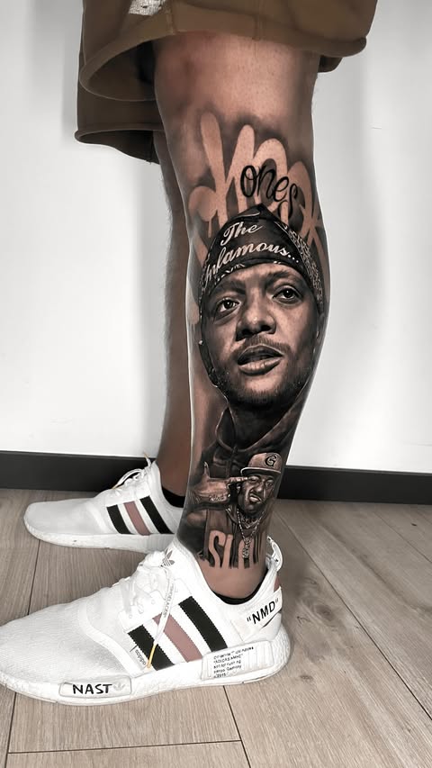 Instagram post by @a_dem_tattooartist for World Famous Tattoo Ink. Caption reads: Rap will never die #tattoo....