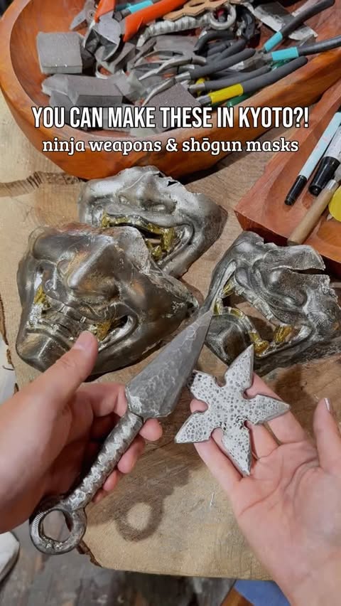 Instagram post by @naomikatoo for Klook. Caption reads: Make your own ninja weapon in Kyoto 🥷 If you’re....