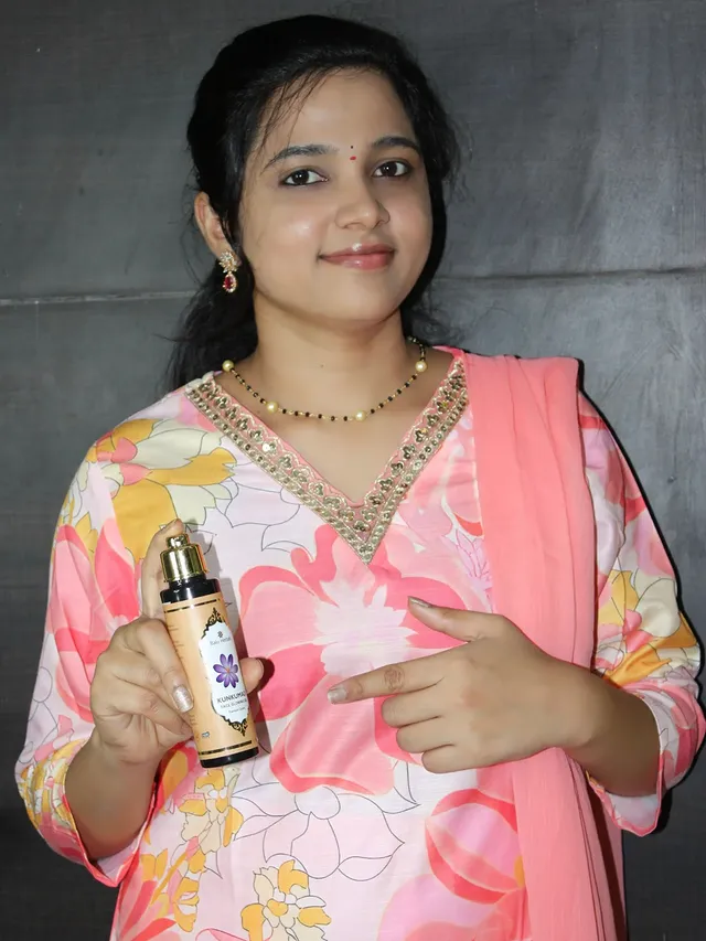 Instagram post by @aneeva.reddy for Balu Herbals. Caption reads: Get radiant skin with Balu Herbals' Kunkumadi Oil!....