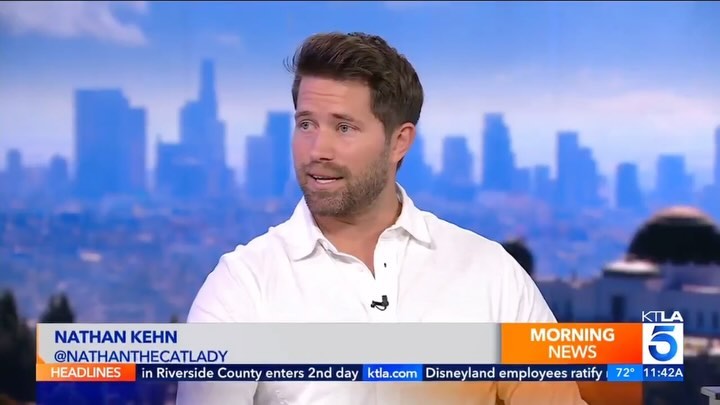 Instagram post by @nathanthecatlady for Petsafe. Caption reads: Thanks for having me @ktla5news can’t wait for....