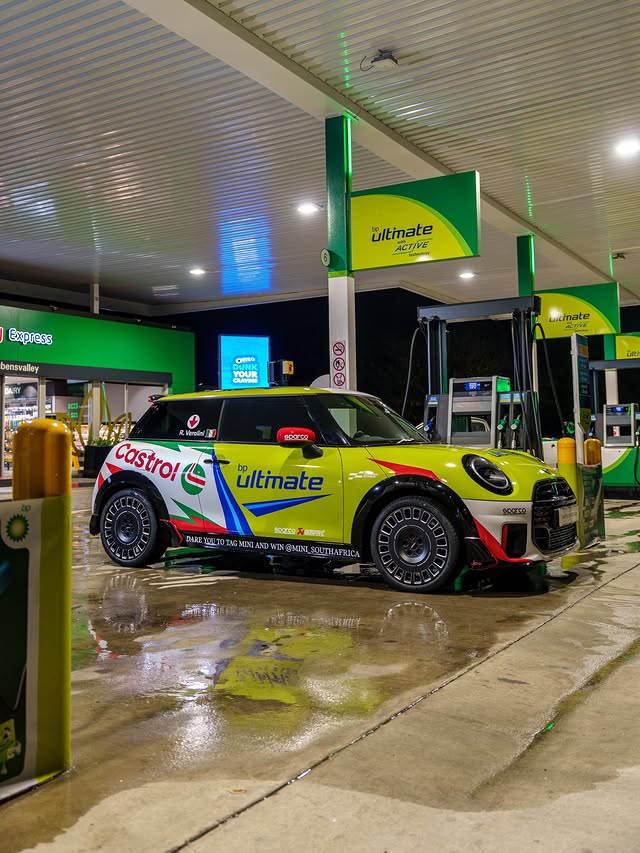 Instagram post by @simola_hillclimb for MINI USA. Caption reads: Ready. Set. 🚗💨 Fueled by @bp.southafrica and....