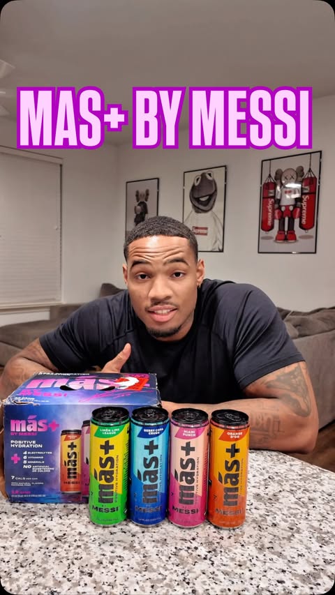 Instagram post by @gdoaks23 for Más+ by Messi. Caption reads: Tried all 4 @masbymessi flavors and each one hits....
