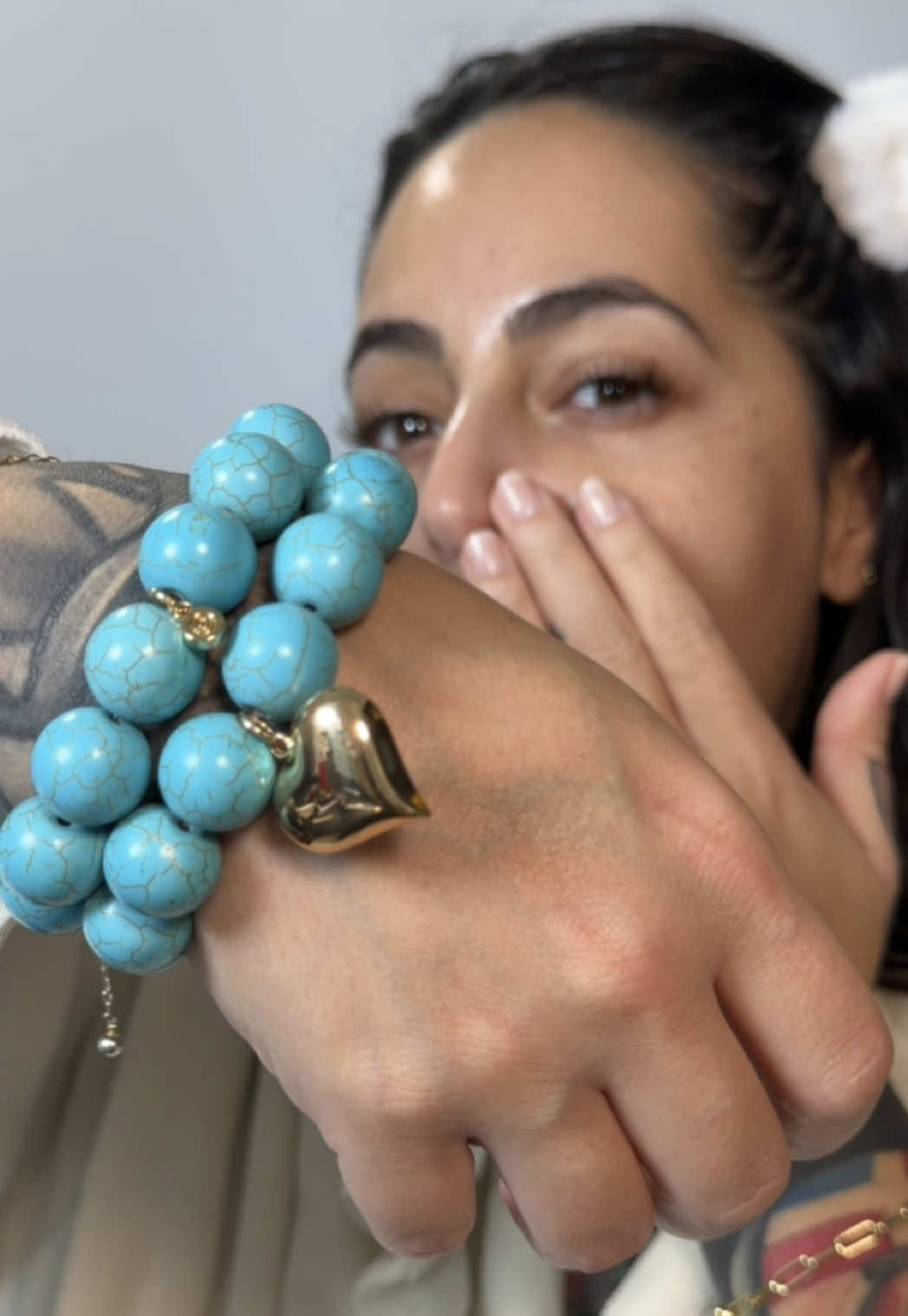 TikTok post by @mayimbathecreator for Ettika. Caption reads: Luck and Love turquoise bracelet set 🤩....