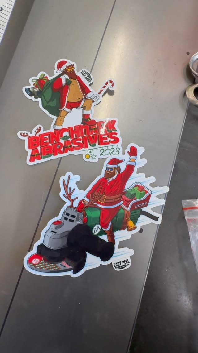 Instagram post by @murillofabworks for Benchmark Abrasives. Caption reads: [...] goodies! Make sure to head over....