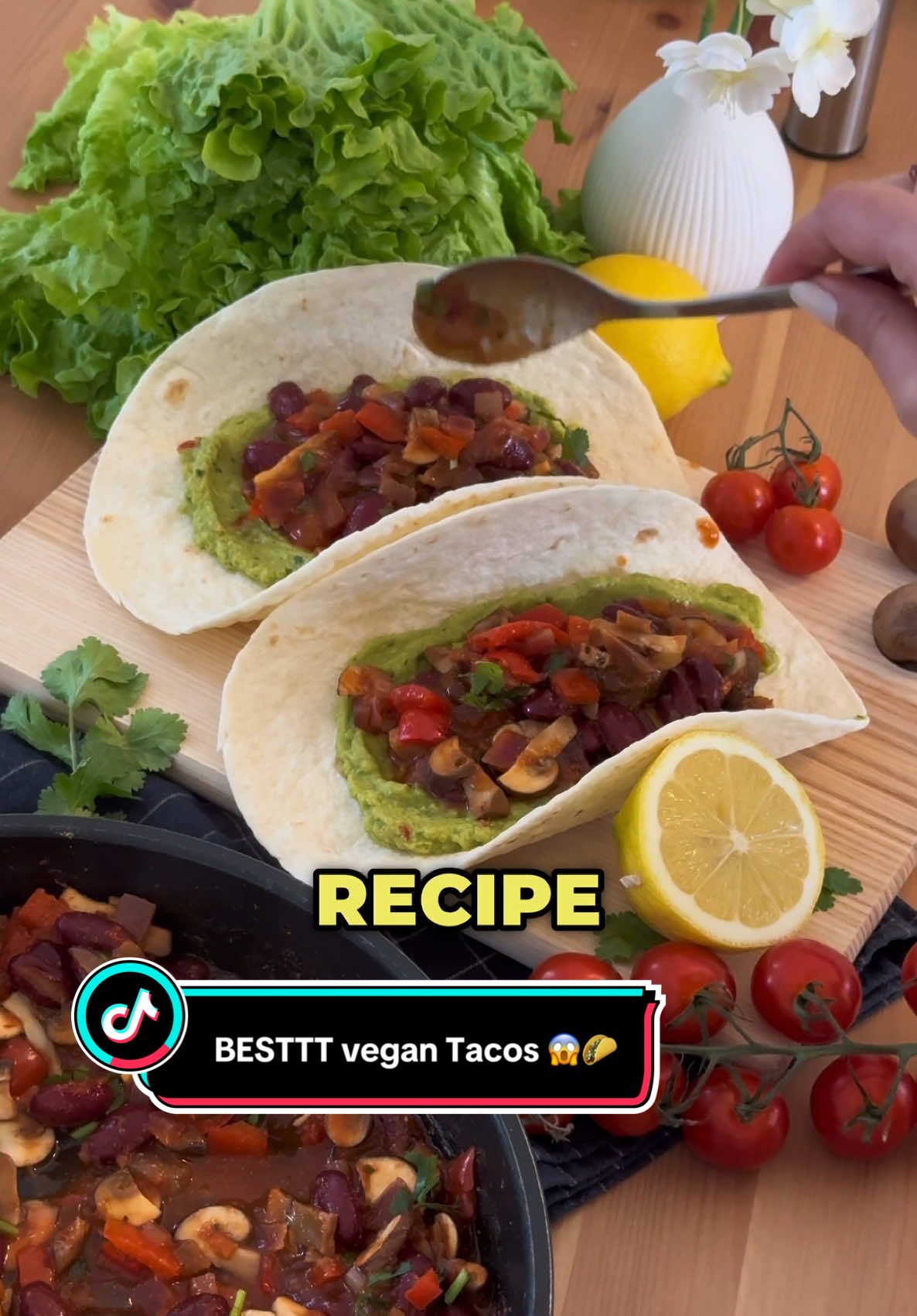 TikTok post by @jasminea.decker for lidlch. Caption reads: ✅ The BEST Vegan Tacos with @lidlch - Super....