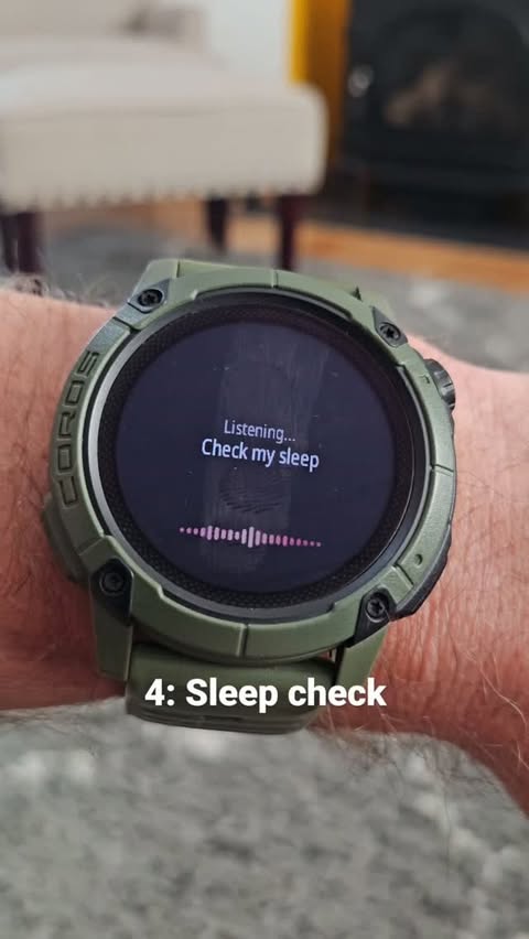 Instagram post by @sydandmacky for COROS. Caption reads: My 5 favorite @corosglobal watch voice commands.....