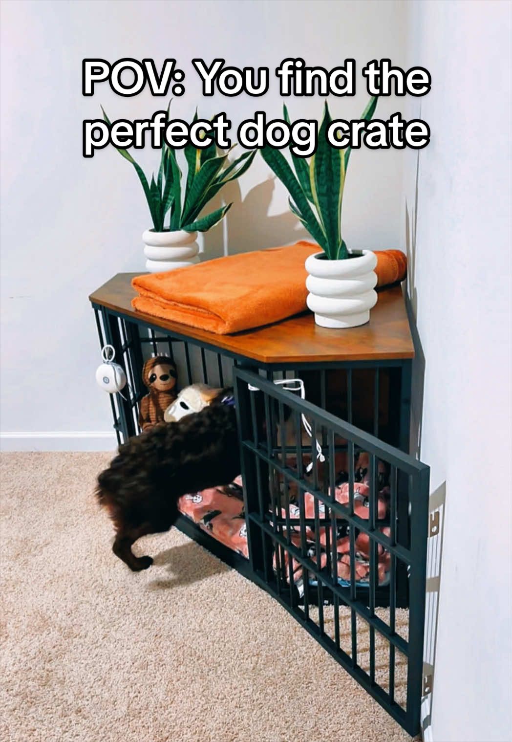 TikTok post by @denisesjourney for VOWNER. Caption reads: #dogcrate #petfurniture @VOWNER.