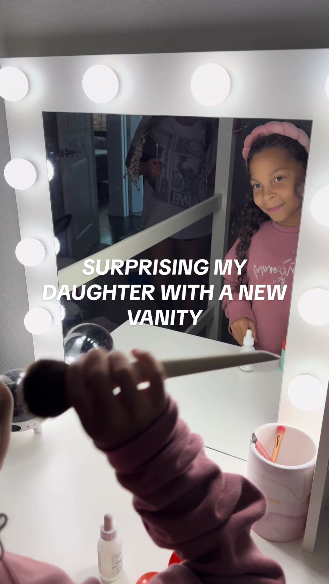 TikTok post by @itsthecrowfamily for Vabches. Caption reads: Surprising my girl with a new vanity! @Vabches.US....