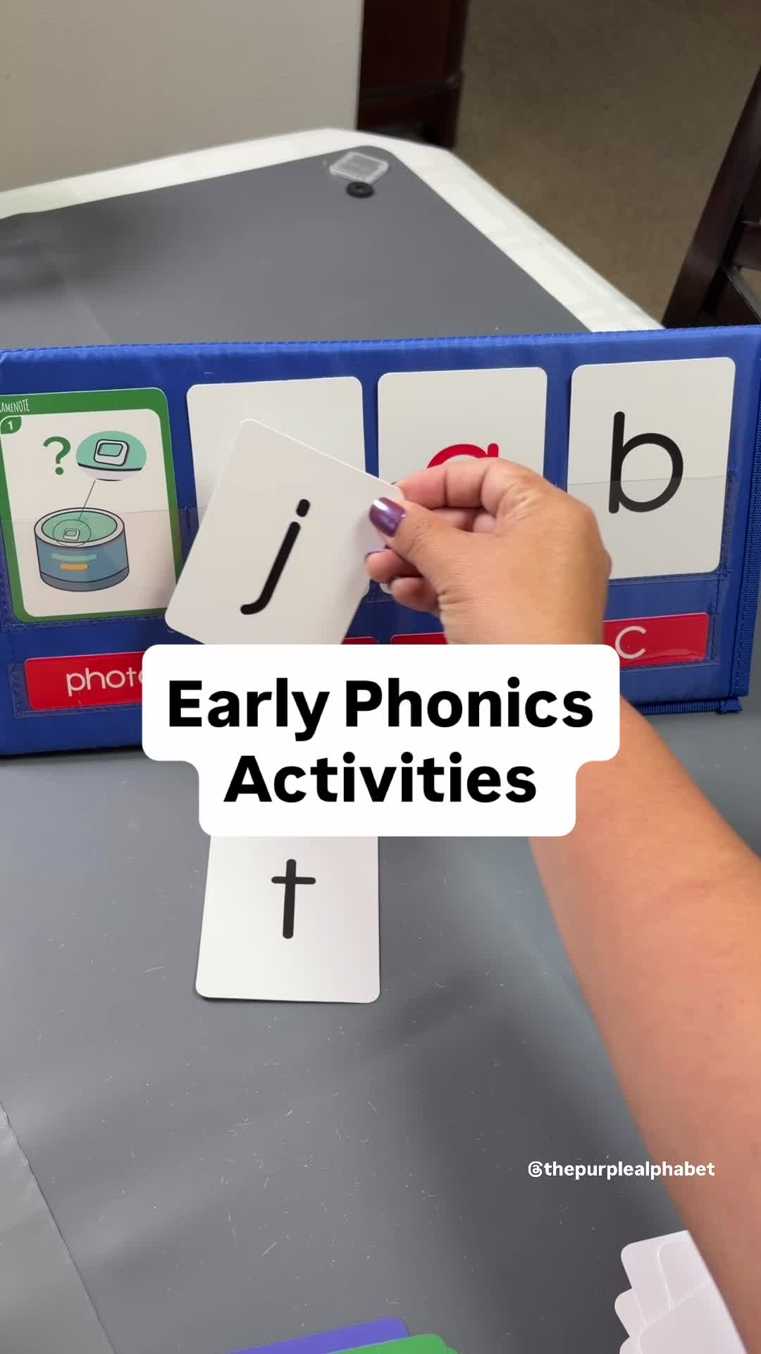 TikTok post by @thepurplealphabet for JoyCat. Caption reads: Early learning activities for phonics. @Joycat Art....
