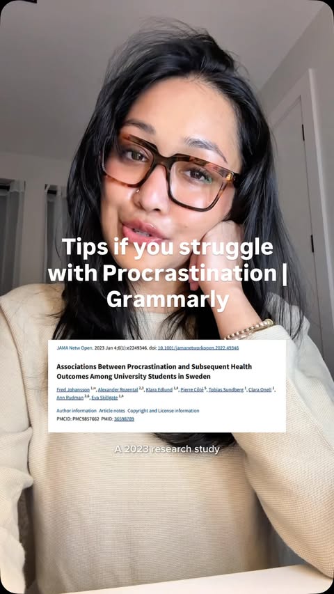 Instagram post by @sabahslays for Grammarly. Caption reads: [...] #studytok #procrastination #Grammarly....