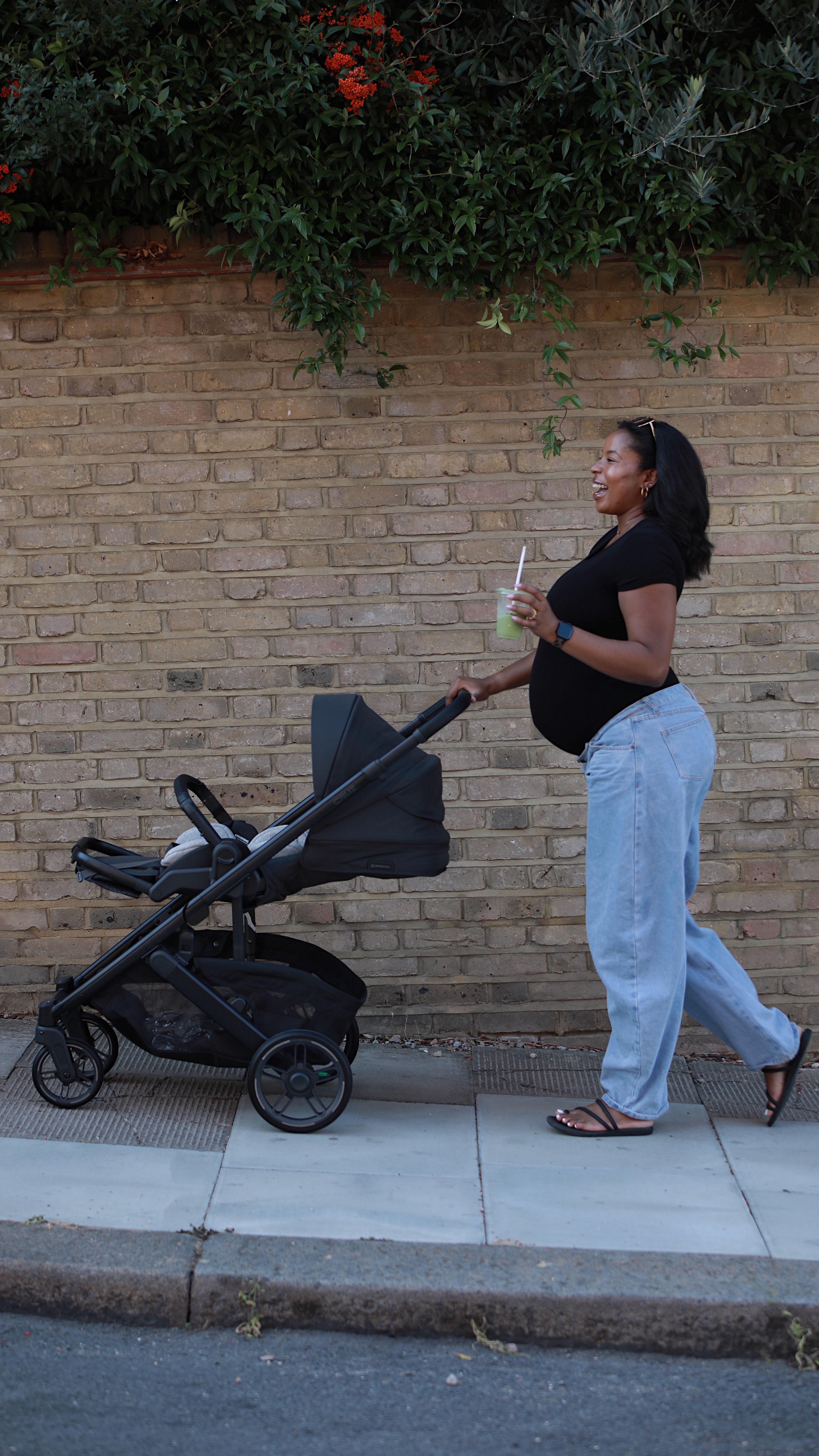 Instagram post by @bykwest for UPPAbaby. Caption reads: Stroller shopping as a first-time mom is… A LOT!....