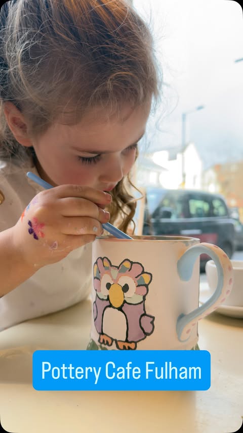 Instagram post by @ellies_house.uk for Pottery Café. Caption reads: Pottery painting at Pottery Café 🎨✨ (Ad) We....