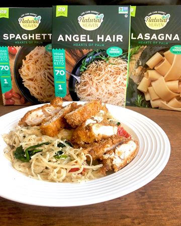 Instagram post by @lowcarbho for Natural Heaven. Caption reads: #ad Did you all see me make this Parmesan Crusted....