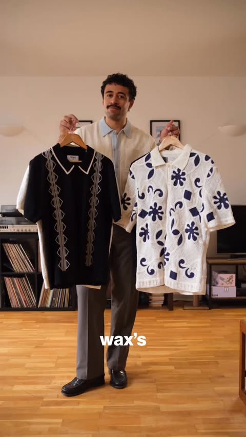 Instagram post by @fitting.room.junkie for Wax London. Caption reads: Five knits from @waxlondonclothing SS26....