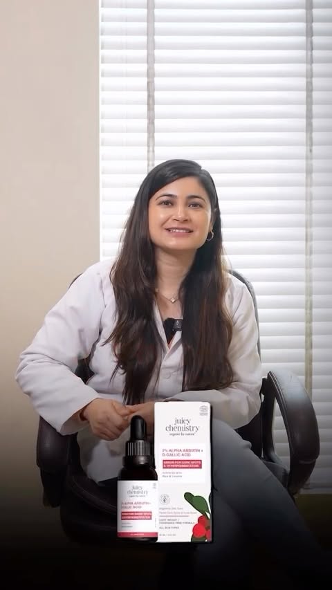 Instagram post by @dr_anchalrana for Juicy Chemistry. Caption reads: [...] actives = visible results ✔️ #ad....