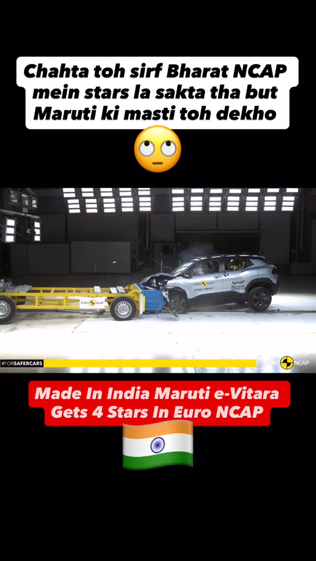 Instagram post by @zigwheels for Maruti Suzuki. Caption reads: Maruti e-Vitara gets 4 star rating in Euro....