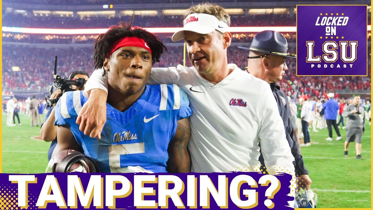 YouTube post by @LockedOnLSU for FanDuel. Caption reads: Lane Kiffin vs Ole Miss Gets Petty: Tampering....