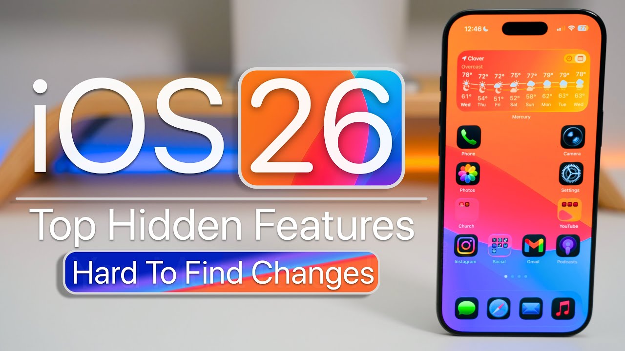 YouTube post by @zollotech for B&H Photo Video. Caption reads: iOS 26 - Top Hidden or Hard To Find Features.