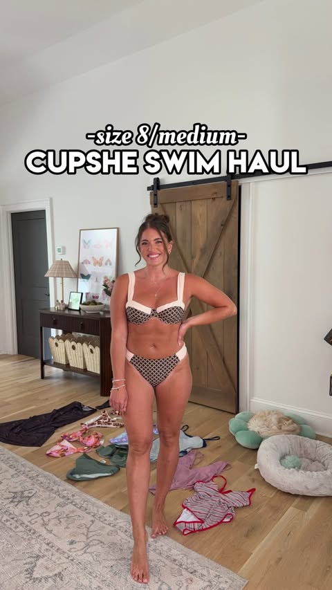 Instagram post by @morgbullard for Cupshe. Caption reads: Cupshe swim haul! 😍🫶🏼 it’s been a hot minute....