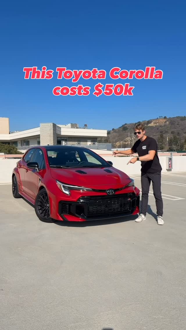 Instagram post by @drakemoschkau for Toyota USA. Caption reads: The @toyotausa GR Corolla costs $50k! #toyota....