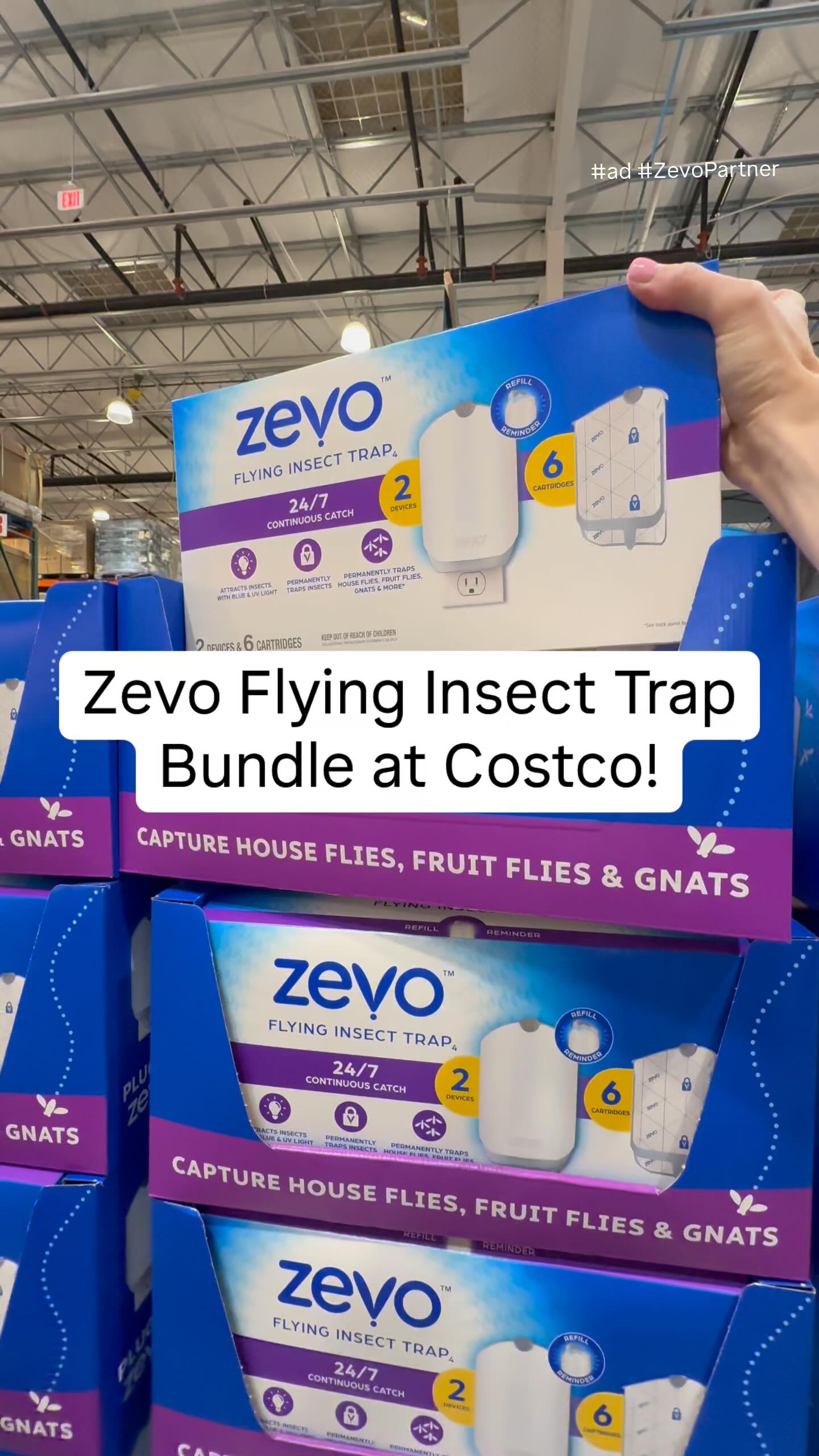 Instagram post by @costcohotfinds for Zevo. Caption reads: #ad It works! The @zevoinsect Flying Insect Trap....