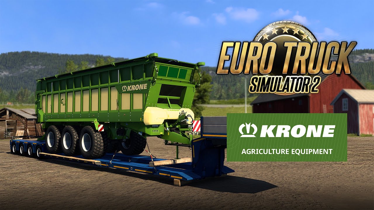 YouTube post by @SCSSoftware for Envato. Caption reads: Euro Truck Simulator 2 - KRONE Agriculture....