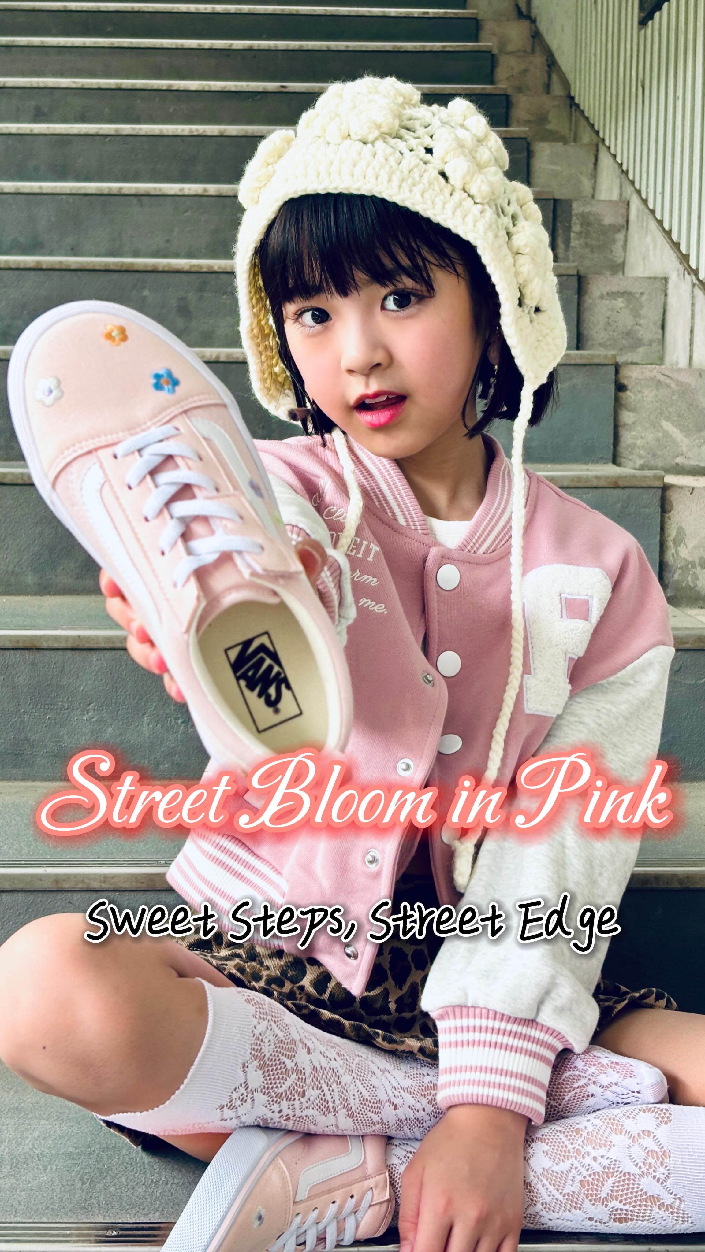 Instagram post by @sa_chan.1010 for ABC-MART KIDS. Caption reads: 🌸 Pink vibes with floral details 🌸
Fresh kicks....