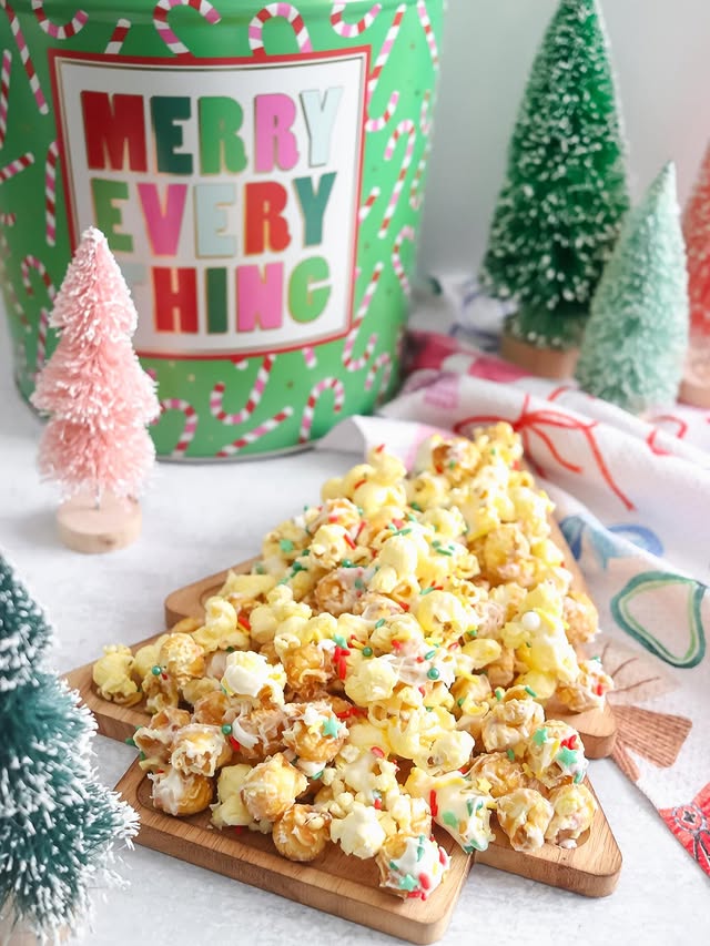 Instagram post by @keriannbritt for The Popcorn Factory. Caption reads: Christmas Chow 🎄🍿 The perfect sweet and salty....
