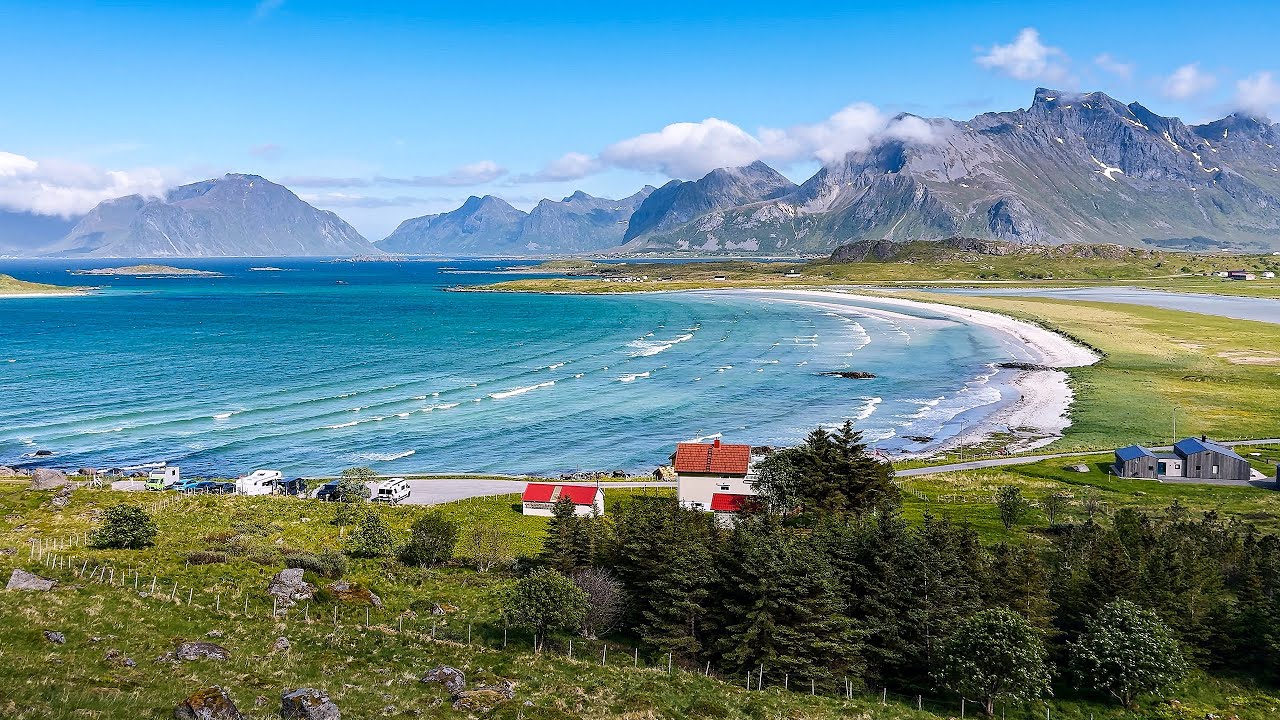 YouTube post by @DashcamRoadshow for Dehancer. Caption reads: Lofoten Islands Scenic Drive 4K | Å - Sandbotnen....