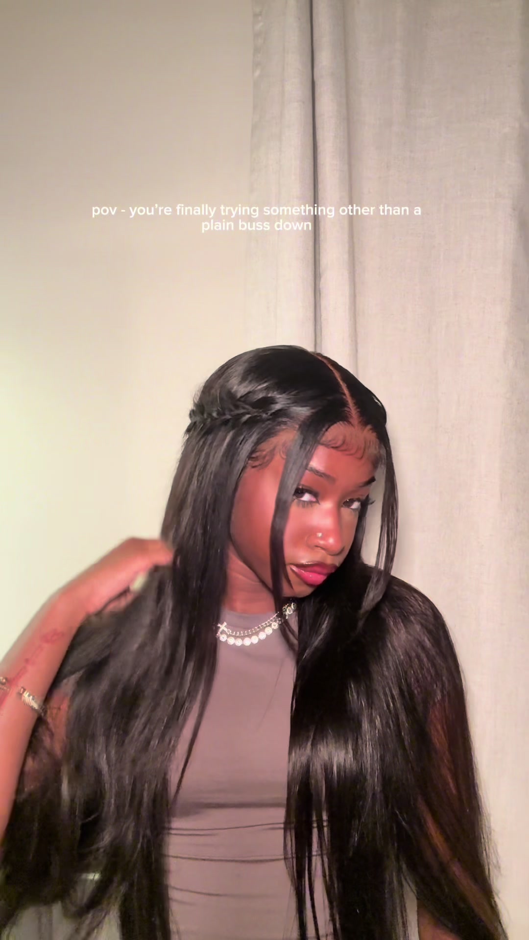 TikTok post by @kayladeniece for Cynosure Hair. Caption reads: My fav hair 🤭 @Pizazz Hair Beauty @Pizazz Human....