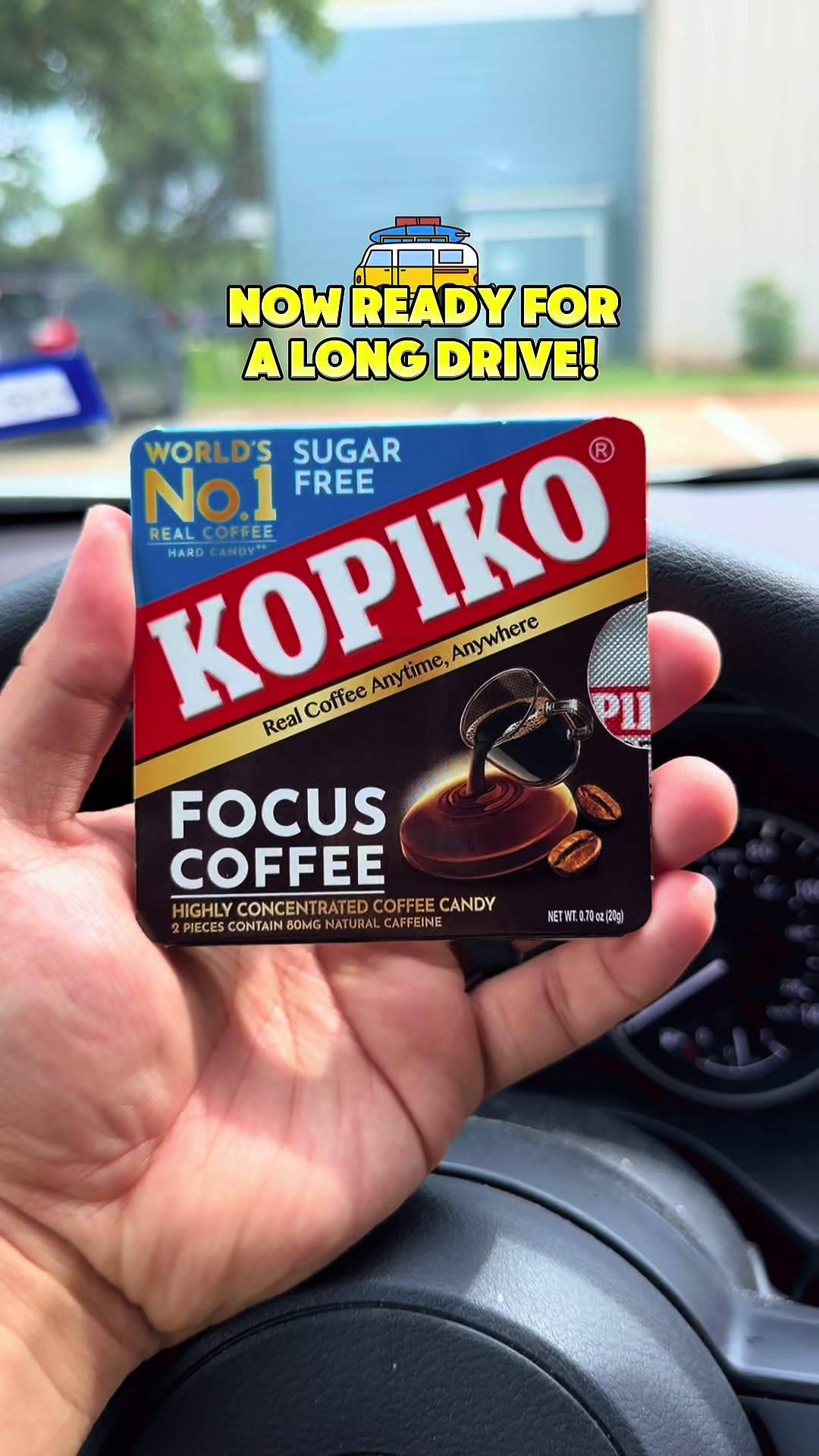 TikTok post by @productprosdaily for Kopiko USA. Caption reads: Ready for a long drive with Kopiko Coffee Candy!....