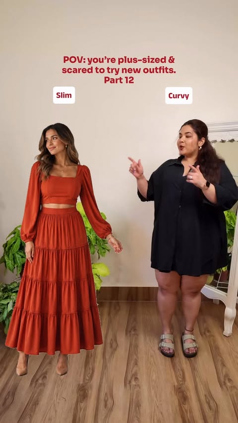 Instagram post by @eham_by_sneham for Virgio. Caption reads: For this Thin vs Curvy: Beyond The Curve Edition,....