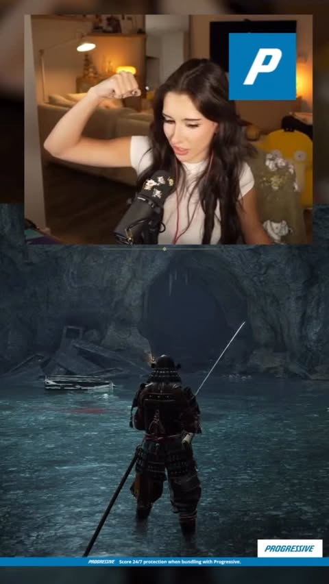 Instagram post by @brieanneroksa for Progressive. Caption reads: First time playing elden ring ! @progressive....