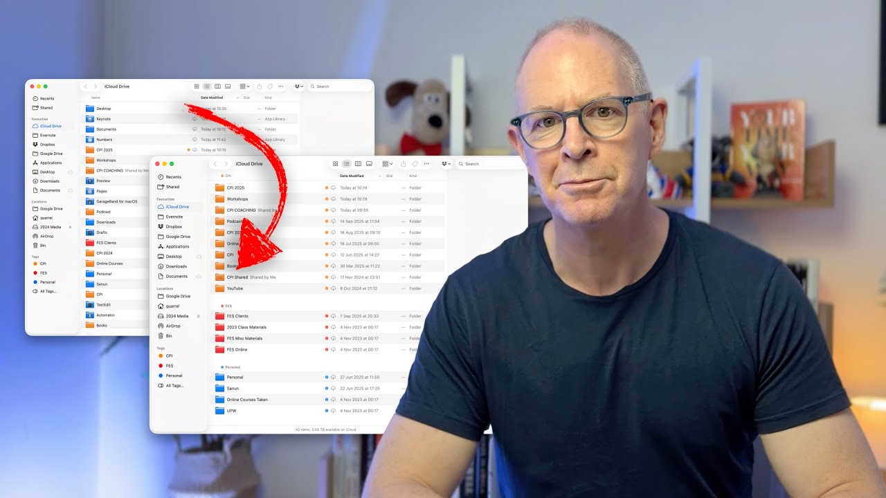 YouTube post by @Carl_Pullein for Thinkific. Caption reads: Apple Did This to iCloud Drive, and it's....