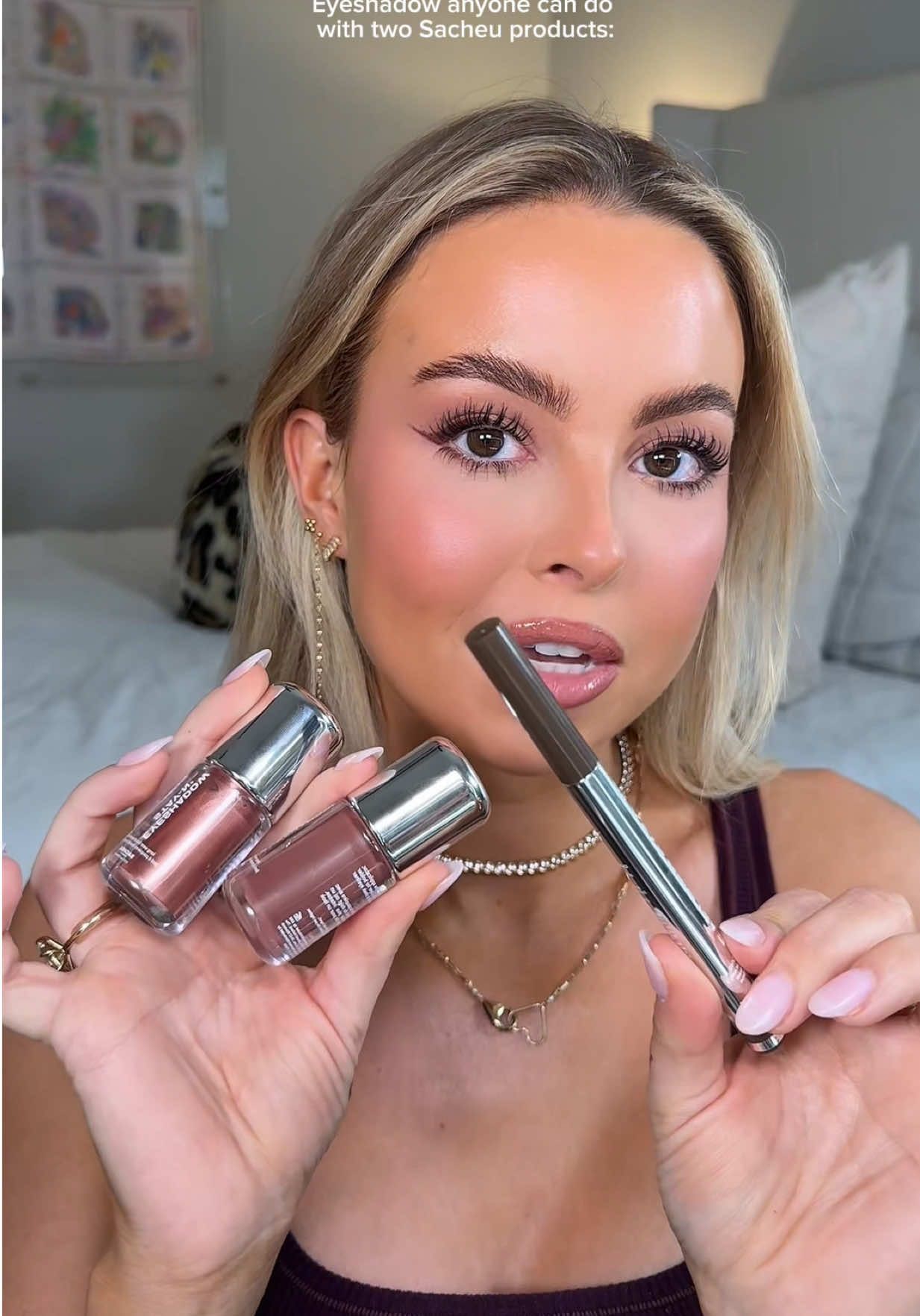 TikTok post by @mckennagoddard for Sacheu. Caption reads: Yeah this eye look isn’t going anywhere with these....