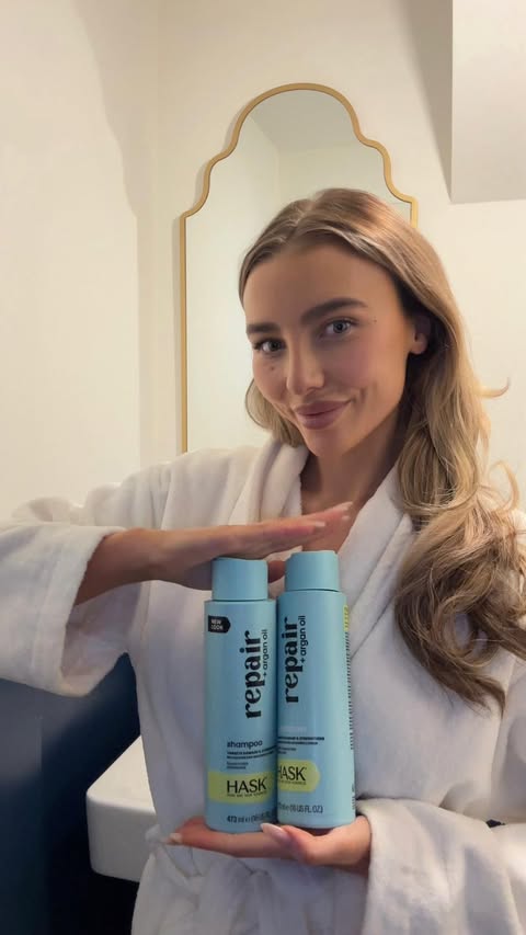 Instagram post by @meganhelengrayx for HASK. Caption reads: [...] me silky smooth hair I’m trying it !....