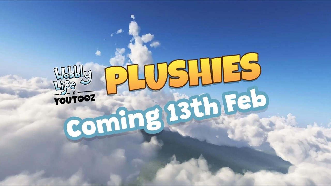 YouTube post by @RubberBandGames for Youtooz. Caption reads: [...] Feb! 👀 Wobbly Life has partnered with....