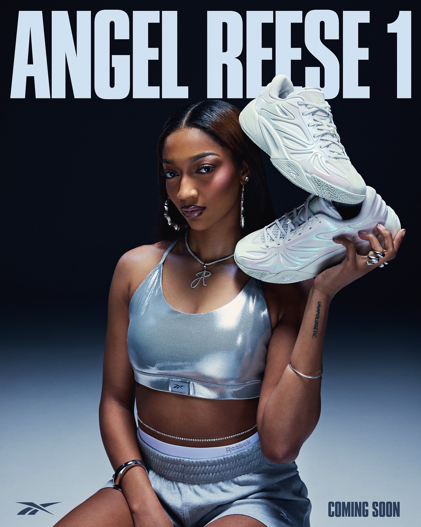 Instagram post by @angelreese5 for Reebok. Caption reads: Introducing the Angel Reese 1. Coming soon..