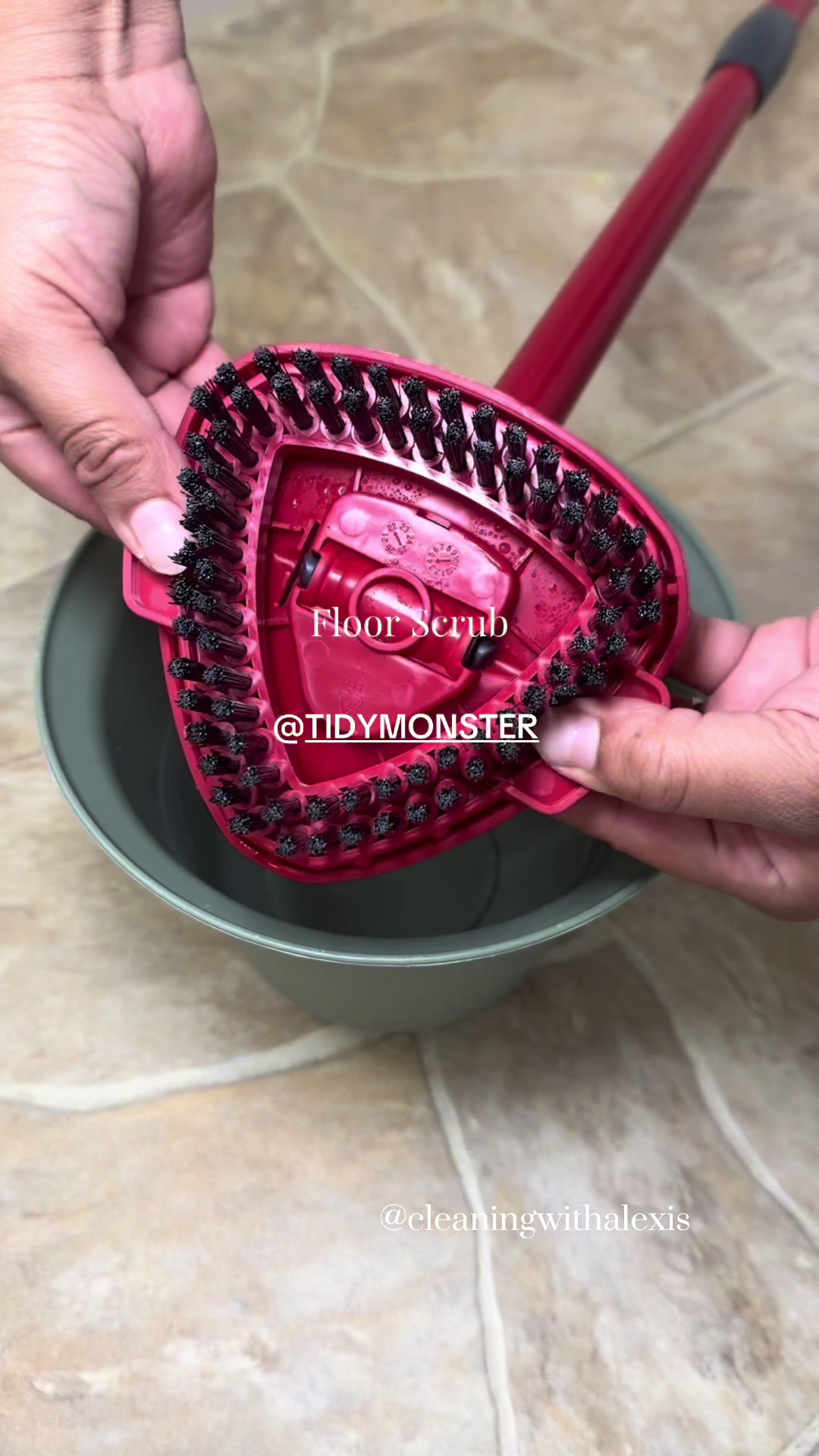 TikTok post by @cleaningwithalexis for Tidy Monster. Caption reads: [...] mop heads and scrub attachments from @TIDY....