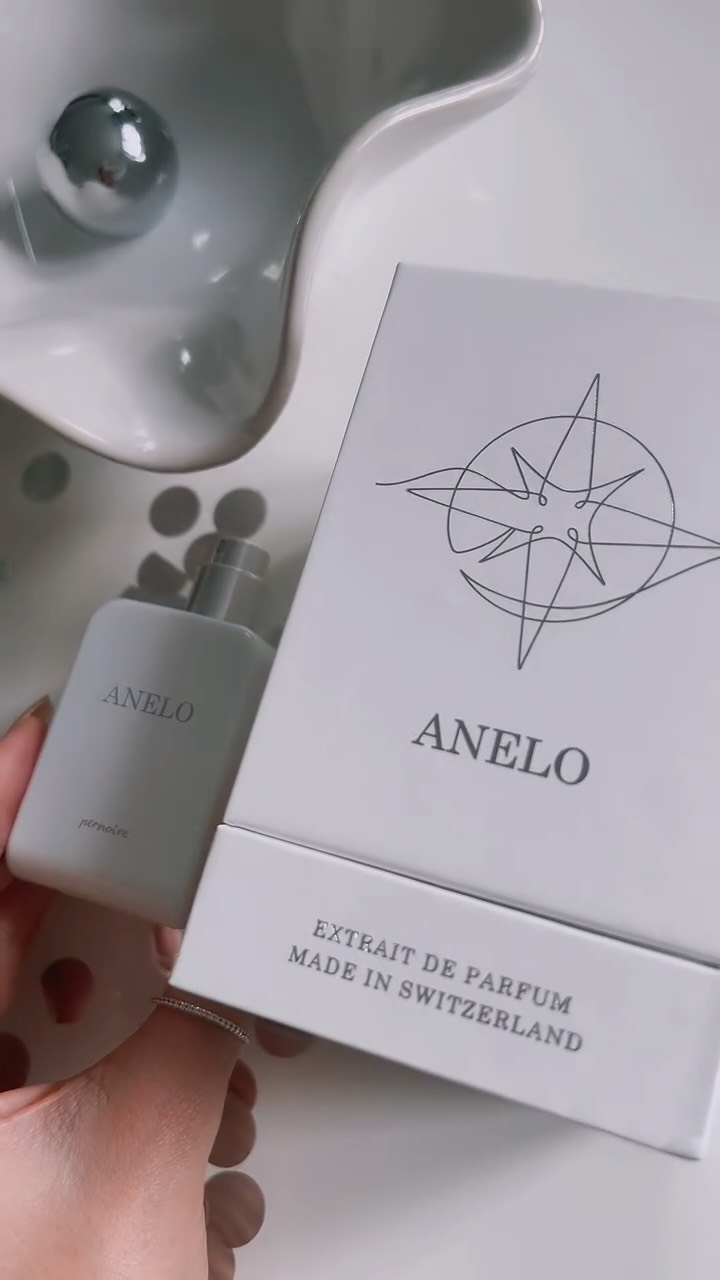 Instagram post by @dearmakeupdiary for pernoire. Caption reads: 🥭🤍✨ Meet 𝗔𝗡𝗘𝗟𝗢 — the new fragrance from....