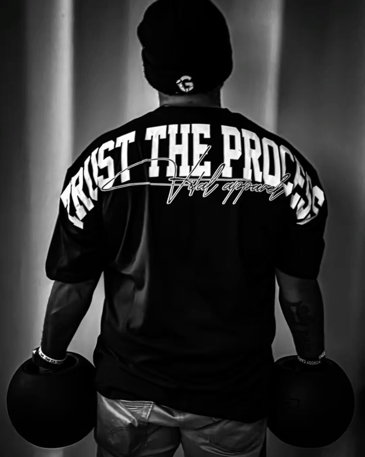 Instagram post by @gviews_media for Vital Apparel. Caption reads: [...] all part of the journey. 🖤💪🏿 Vital....