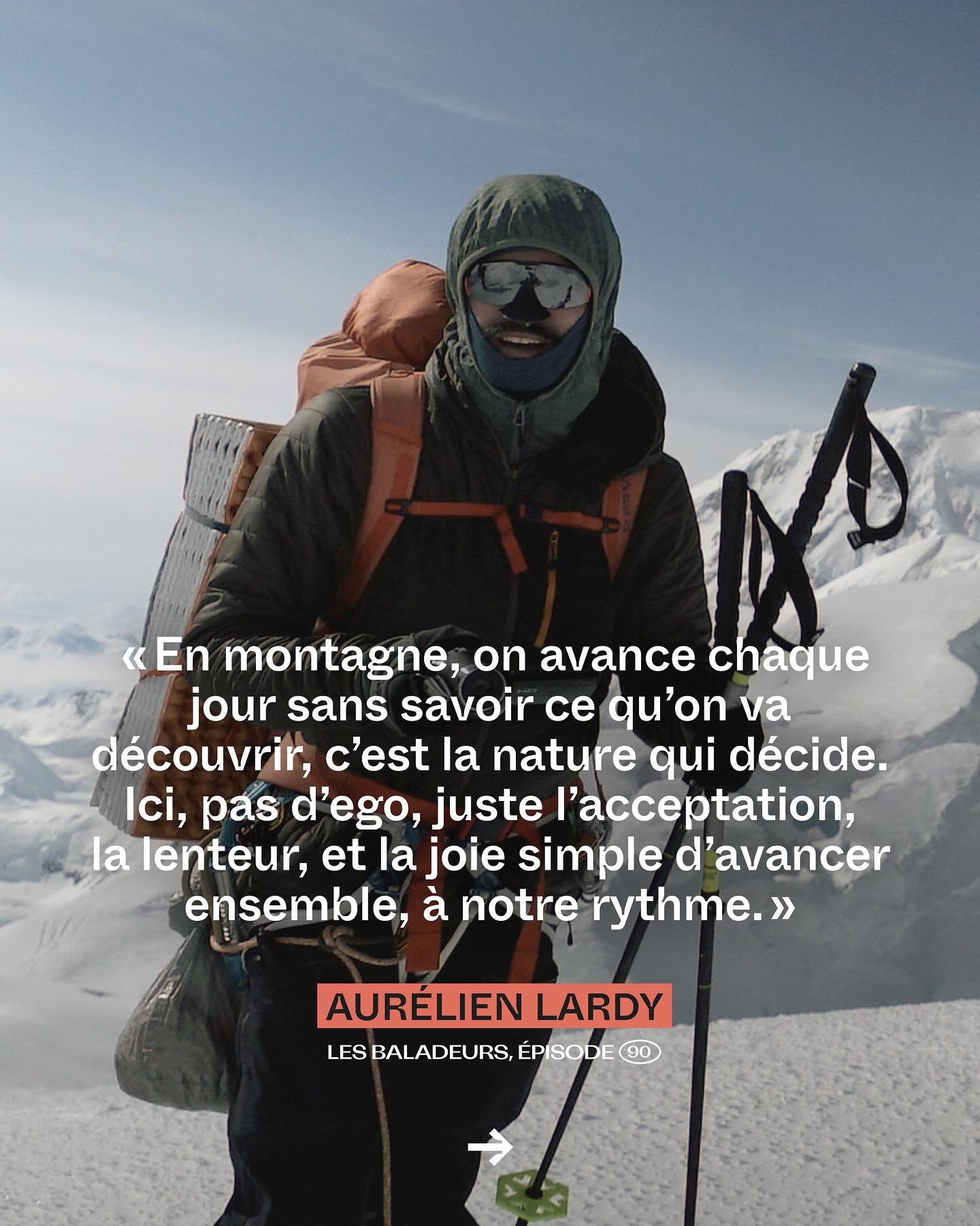 Instagram post by @aurel_lardy for Columbia México. Caption reads: 🎧 Partez pour une traversée de l’Alaska avec....